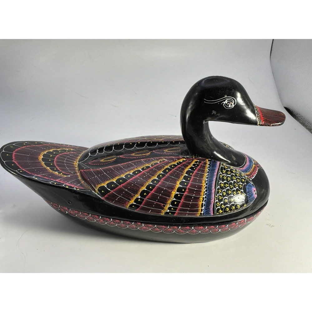 Hand Painted Laquered Duck Trinket Box Folk Art